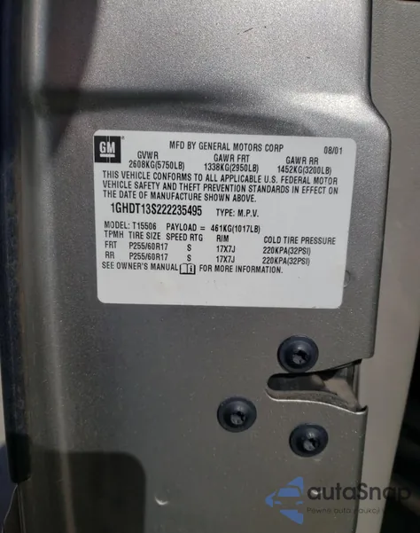 2002 Oldsmobile Bravada из США, поврежденный, VIN 1GHDT13S222235495